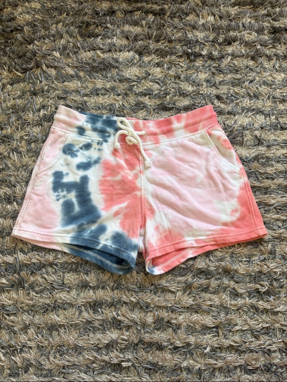 Tie-Dye Drawstring Women's Athletic Shorts - Pink, Blue & White